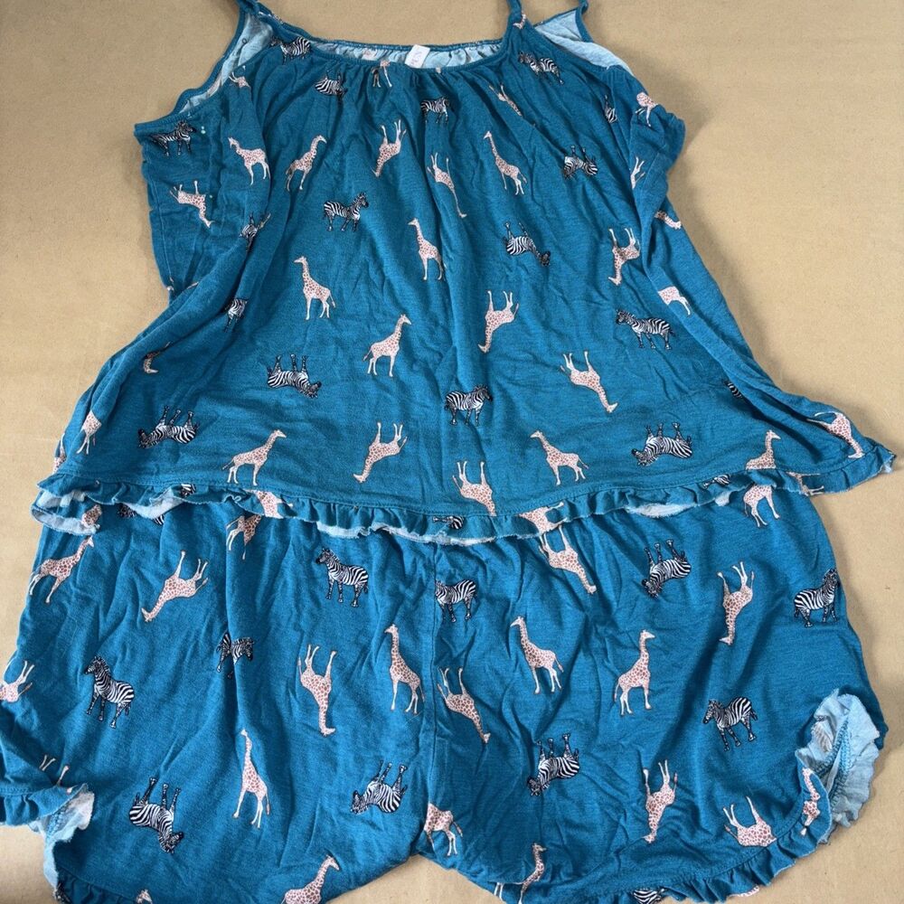 Joyspun Teal Pajama Set Zebra And Giraffe 2x - image 5